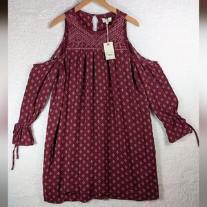 Lucky Brand NWT Maroon Embroidered Dress